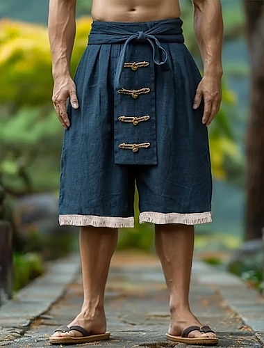  Hombre Pantalones Capri Pantalón corto Pantalones cortos de lino Pantalones cortos de verano Bolsillo delantero Plisado Pierna recta Plano Comodidad Transpirable Medio corto Exterior Vacaciones Fiesta