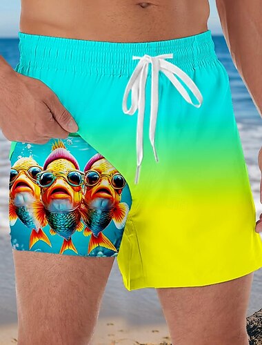  Herren Hai Lustig Meeresbewohner Gefütterte Shorts 2 in 1 Badeshorts Badeshorts Mittlere Taille Hawaiianisch Urlaub Strandbekleidung Seitentaschen Mit Kompressionsfutter Elastischer Kordelzug in der