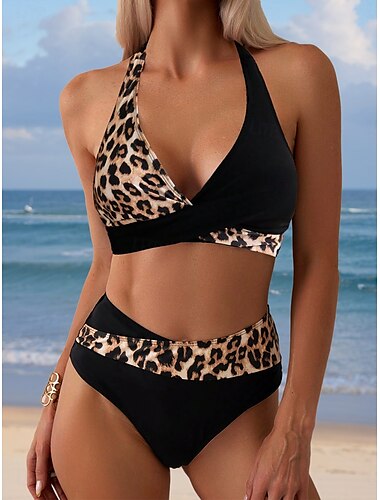  Dames Badmode Bikini 2-delig Badpak Mode Stijlvol Grafisch Luipaard Mouwloze Badpakken