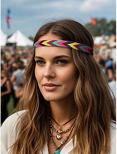  Boho Damen geflochtenes Stirnband - handgemachtes elastisches Festival-Haar-Accessoire, farbenfroher Hippie-Stil, perfekt für Musikveranstaltungen und Freizeitkleidung