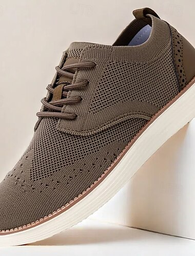  Atmungsaktive Brogue-Sneaker aus Strick für Herren – lässige, leichte Schnürschuhe für den Alltag und zum Spazierengehen