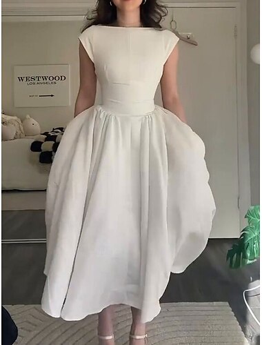  A-line společenské šaty elegantní šaty pro svatbu pro svatební hosty kotníkové délky bez rukávů s drahokamovým výstřihem polyesterové bez zad s sklady derby šaty