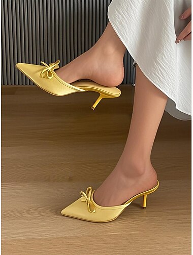  Burgunderrote Satin-Kitten Heels für Damen – Pantoletten mit spitzer Spitze und Schleifendetail für elegante Verabredungen und Alltagsoutfits