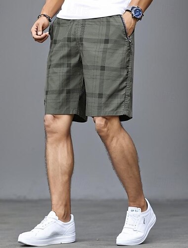  Pánské Kraťasy Šortky Bermudské kraťasy Neformální šortky Golfové šortky Elastický pas Kapsa na zip Straight-Leg Pléd Pohodlné Bez železa Délka kolen Kancelář Obchod Denní Módní Šik ven Černá Trávov