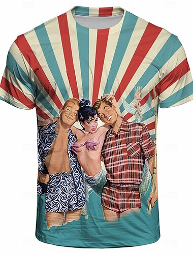  T-Shirt-Ärmel Retro Poster Retro-Mädchen Grafik Für Damen Erwachsene Maskerade 3D-Druck Urlaub Party
