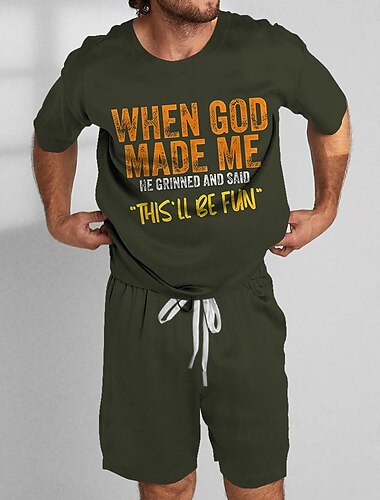  Herren Text / Nummer 2St T-Shirts-Sets Sommeroberteile Kurzarm Kurze Hosen Rundhalsausschnitt Urlaub Alltagstauglich Outdoor Sport Täglich 3D-Druck Sommer Dunkelgrün Schwarz aschgrau