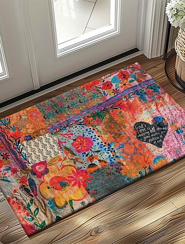  Floral Fußmatte Küchenteppich Bodenteppich Rutschfeste Fläche Ölbeständiger Teppich Innen- und Außenteppich Schlafzimmer Dekor Badezimmermatte Eingangsteppich Gottes Liebe Frühling Sommer