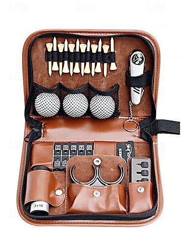  tragbarer Golfzubehör-Organizer – Reisetasche aus Leder mit mehreren Taschen, stilvoll und langlebig, Golf-Aufbewahrungstasche für Männer und Frauen, perfekt für Golfausflüge, Outdoor-Sport und Geschenke