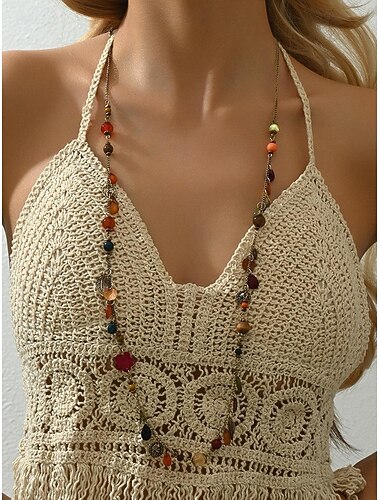  boho gelaagde kralenkettingset voor vrouwen – kleurrijke handgemaakte kwasthangerchoker, strandfestivalsieraden voor de zomer en vakanties