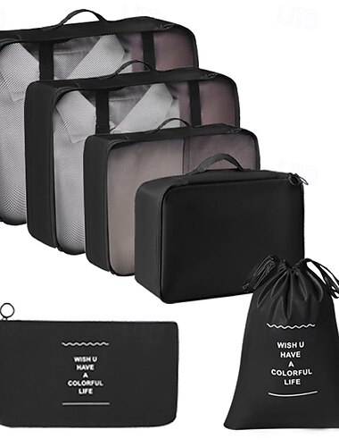  Juego de cubos de embalaje de compresión para viajes, bolsas organizadoras de equipaje plegables, bolsa portátil para artículos de tocador y maquillaje, bolsas de almacenamiento de ropa
