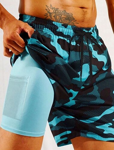  Herr Kamouflage Kamuflasje Fodrade shorts 2 i 1 simshorts Badshorts Medium Midja Hawaiisk Semester Helgdag Standkläder Sidfickor Med kompressionsfoder Elastisk dragsko i midjan Designer Kläder