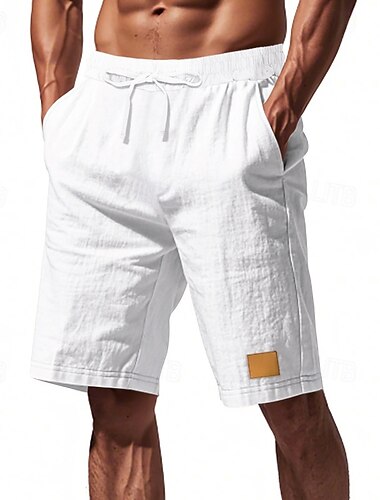  Herren Shorts Leinenshorts Sommershorts Strandshorts Kordelzug Elastischer Bund Gerader Schnitt Einfach Komfort Atmungsaktiv Knielang Outdoor Täglich Ferien Mode Klassicher Stil Cachi scuro Schwarz