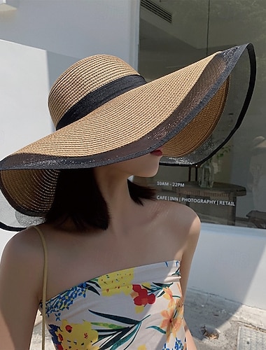  Sombrero de verano para mujer, de ala ancha, para playa, con protección UV, parasol de malla para proteger el rostro, ideal para viajes al aire libre. & playa