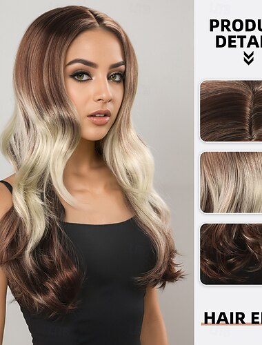  Syntetiske parykker Bølget Spretne krøller Midtdel Lagvis frisyre Maskinprodusert Parykk 26 tommer (ca. 66cm) A1 Syntetisk hår Dame Elastisk Bekvem Fargegradering Blond