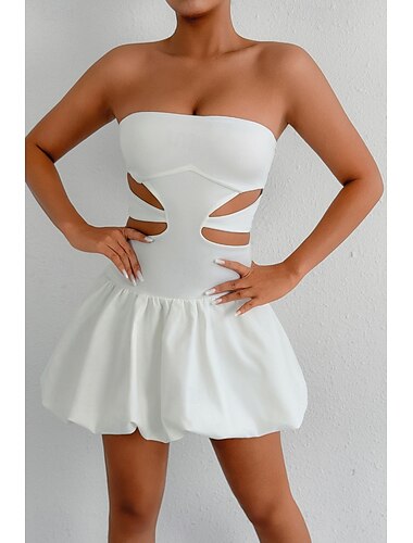  Damen Minikleid Weißes Kleid Abschlusskleid Mode Geburtstag Abschlussfeier Date Normale Passform Einfach Ärmellos Trägerlos Weiß Sommer