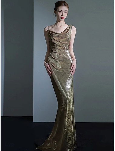  Φορέματα Quinceanera Mermaid  Trumpet Προγραμματισμού Wedding Guest Floor Length Άνευ Μανικιών Cowl Neck Πολυεστέρας Ανοιχτή Πλάτη
