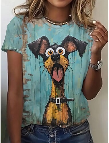  Mulheres Camiseta Tops de verão Gráfico Cachorro Clássico Casual Manga Curta Gola Redonda Tops curtos Diário Final de semana Imprimir Arco-íris Verão Primavera Outono