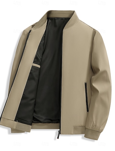  Voor heren Lichtgewicht jack Opleiding Buiten Winddicht Rits omhoog Zak Lente Herfst Effen Kleur Elegant Vakantie Opstaande boord Zwart Donker rood Marineblauw Khaki Jacks