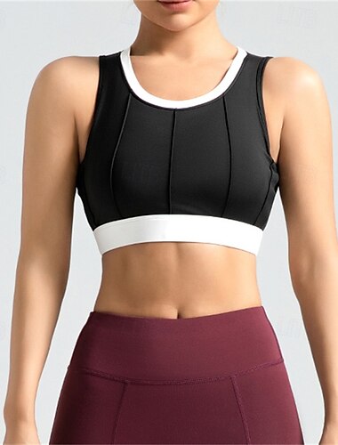  Damen Hohe Unterstützung Sport-BH Lauf-BH Patchwork Drahtlos BH-Top Gepolstert Fitness Freizeitsport Laufen Atmungsaktiv Leicht Weich Spandex Schwarz Rosa Purpur Farbblock