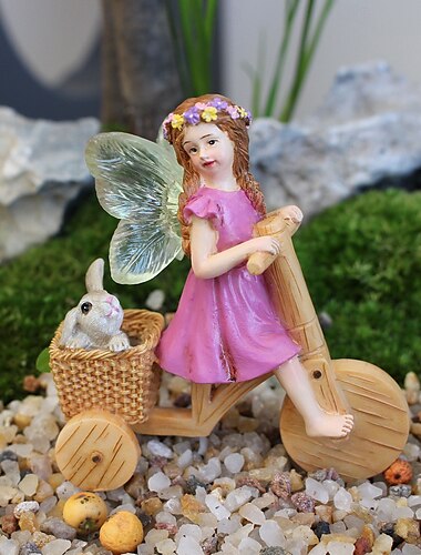  ornamento creativo in resina, ornamenti in resina di fata dei fiori della bicicletta, statua in miniatura di fata addormentata, cortile esterno di fata dei fiori addormentata, accessori per giardini