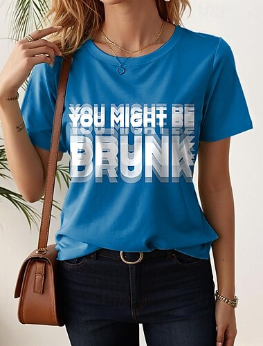  女性用 Tシャツ グラフィック レタード スタイリッシュ カジュアル 半袖 ラウンドネック レギュラートップス 日常 週末 プリント ブラック ルビーレッド ブルー ダークグリーン フクシャ 夏 春