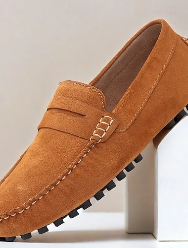  miesten ruskeat mokkanahkaiset penny-loaferit – vapaa-ajan slip-on ajokengät liukastumista estävällä pohjalla