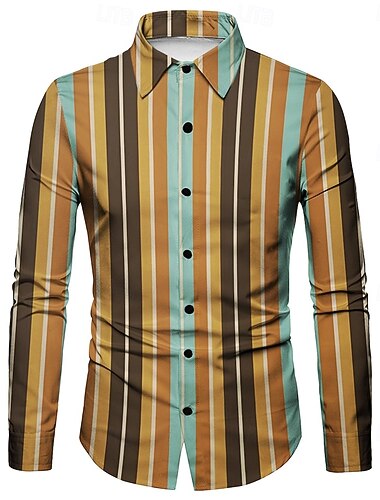  Retro Vintage 1970er Hemd Aloha-Hemd Hippie Gestreift Ethnisch Kostüm Herren Maskerade Party Alltagskleidung Pride Parade Erwachsene Hemd