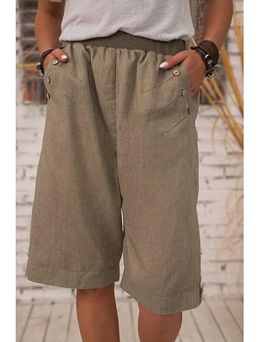  Mujer Pantalones cortos de lino y algodón Pantalón corto pantalones Ropa de calle Casual Corto Cintura Media Plano Bolsillo Transpirabilidad Suave Microelástico Exterior Ropa Cotidiana Azul marinero