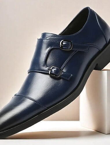  Zapatos de piel sintética con doble hebilla en color burdeos para hombre: elegantes zapatos de vestir sin cordones para bodas y ocasiones formales