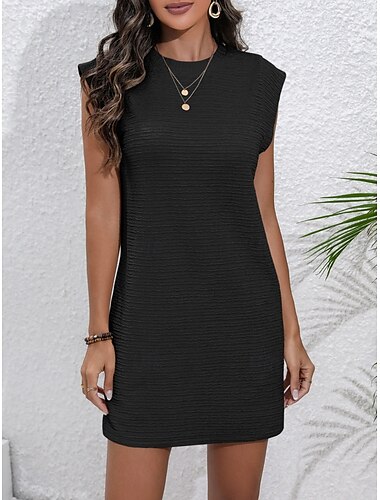  Damen Minikleid Petite Kleid T-Shirt Kleid Tee Kleid Einfarbig Sommer Kleid Off-Shoulder Kleid Casual Urlaub Alltag Normale Passform Grafisch Kurzarm Rundhals Schwarz Pink Khaki Beige Sommer