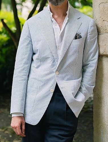  Blazer en seersucker pour hommes veste de sport mode d'été côtelée bleu ciel coupe standard