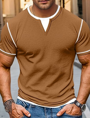  Herren Hemd V-Ausschnitt T-Shirt Kurzarmshirt Kurzarm V Ausschnitt Sommer Frühling Einfarbig Patchwork Täglich Lässig Streetstyle Falscher Zweiteiler Outdoor Straße Lässig Hellblau Hellgrün Dunkelgrau