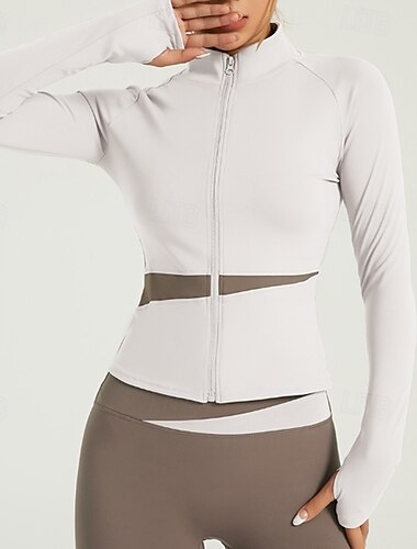  Damen Laufshirt Sport Top Zip Langarm T-Shirt Casual Athlässigkeit Spandex Atmungsaktiv Schnelltrocknend Fitnesstraining Laufen Gehen Sportbekleidung Sportkleidung Farbblock Schwarz Weiß Blau