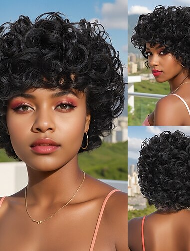  Synthetische Perücken Curly Webart Spiral Curl Asymmetrischer Haarschnitt Gerader Pony Maschinell gefertigt Perücke 30 Zoll A1 Synthetische Haare Damen Dick Komfortabel Exquisit Schwarz