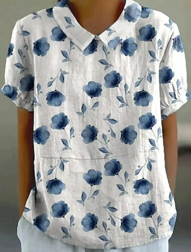  Blouse Femme Élégante Florale Quotidienne Stylée Chemise à Manches Courtes Col Regulier Hauts Travail Quotidien Vacances Blanc Rose Bleu Vert Été