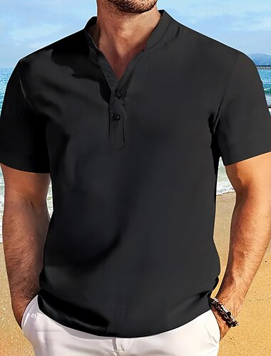  Herren Hemd Sommerhemd Freizeithemd Strandhemd Knopfhemd Schwarz Weiß Rosa Blau Kaki Kurzarm Einfach Stehkragen Urlaub Hawaiianisch Button-Down Bekleidung Mode Lässig Bequem