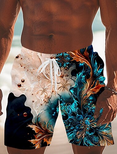  Herren Blumendruck Blende Farbe Blumen Badeshorts Boardshorts Mittlere Taille Tropisch Streetwear Hawaiianisch Urlaub Kordelzug Netzfutter Elastischer Bund Designer Bekleidung
