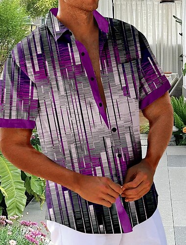  Homme Géométrique Dégradé de Couleur Ligne Chemise Chemise Boutonnée Manche Courte Mode Décontractée Vacances Fête Vêtements de rue Été Col Rabattu Impression 3D Une poche avant Chemise en lin Rouge