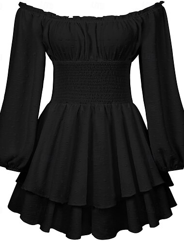  Retro vintage Middeleeuws Renaissance Mini Jurken Flare Jurk Pofmouw Elf Schouderafhangend Regency geïnspireerd Effen Kleur Kostuum Dames Fantasie Vakantie Casual / Dagelijks LARP Volwassenen Kleding