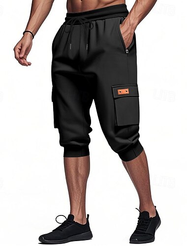  Herren Capri-Cargo-Shorts Sweat-Shorts Shorts Laufshorts Freizeitshorts Kordelzug Elastischer Bund Mehrere Taschen Einfach Komfort Atmungsaktiv Wadenlang Täglich Laufen Fitnessstudio Lässig Athleisure