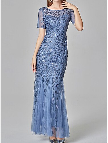  Kleid Mutter der Braut Kleid Elegant Vintage Party Rundhalsausschnitt Bodendland Polyester Kurzarm mit Pailletten-Stickerei 2025