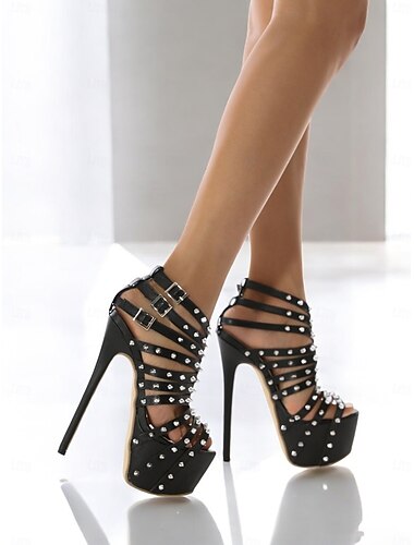  Damen-Punkrock-Plateau-Stilettos mit Nieten – sexy Riemchensandalen mit hohen Absätzen für Clubwear, Partys und zum Ausgehen