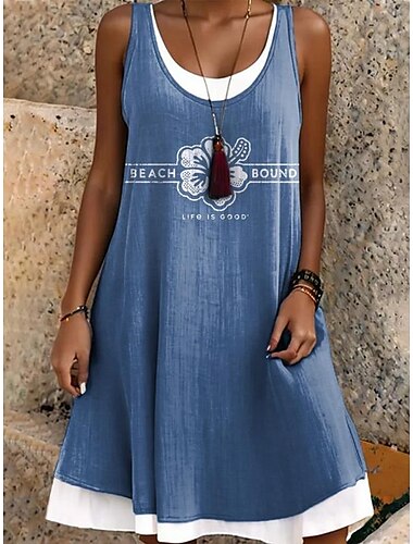  Femmes Grande taille Mini Robe Robe T-Shirt Robe d'Été Robe trapèze Robe ajustée et évasée Vacances Occasionnel Boho Vacances Quotidien Coupe Ample Graphique Sans manches Col en U Bleu Vert Blanc Ecru