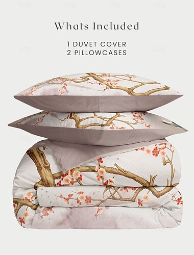  Frühling Kolibri Bettbezug Set 100 % Baumwolle weiche und atmungsaktive Bettwäsche mit Drucken leicht und langlebig Bettbezug komfortabel für alle Jahreszeiten pflegeleicht