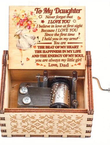  Boîte à musique en bois gravée au laser 1 pièce - boîte à musique colorée joue tu es mon soleil - cadeaux de maman à fille pour anniversaire/fête des mères/Thanksgiving