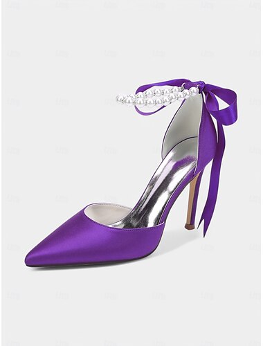  dam champagne satin bröllopsklackar med pärla ankelrem - eleganta brud & cocktail stilett pumps