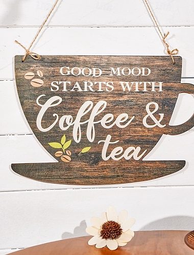  木製のコーヒーティーカップ吊り下げサイン - 軽量の壁装飾プレート、自宅、カフェ、バー、ショップ、レストランの装飾に最適な居心地の良い屋内用木製サイン