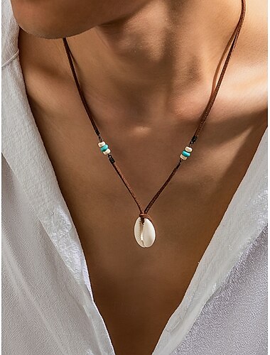  Boho-Halskette aus Kauri-Muschel für Herren – handgefertigter Anhänger aus Lederband mit Perlen, Strandsurfer-Stil, verstellbares Tribal-Halsband für den Sommer, Reisen und die Freizeit