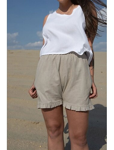  Damen Shorts aus Baumwollleinen Shorts Stoffhosen Alltagstauglich Lässig Kurz Natürliche Taille Einfach Elastischer Bund Bequem Alltagskleidung Ausgehen Wein Grau Schwarz Rosa Sommer Normale Passform
