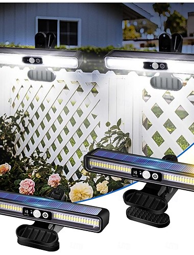  LED 街灯 クリップ式 ソーラーモーションライト 屋外用 防水 ソーラーフェンスライト 屋外用 3 つの照明モード付き 36 LED ポータブル セキュリティライト フェンス 溝 裏庭 ガレージ キャンプ用 (2 個 1 個)